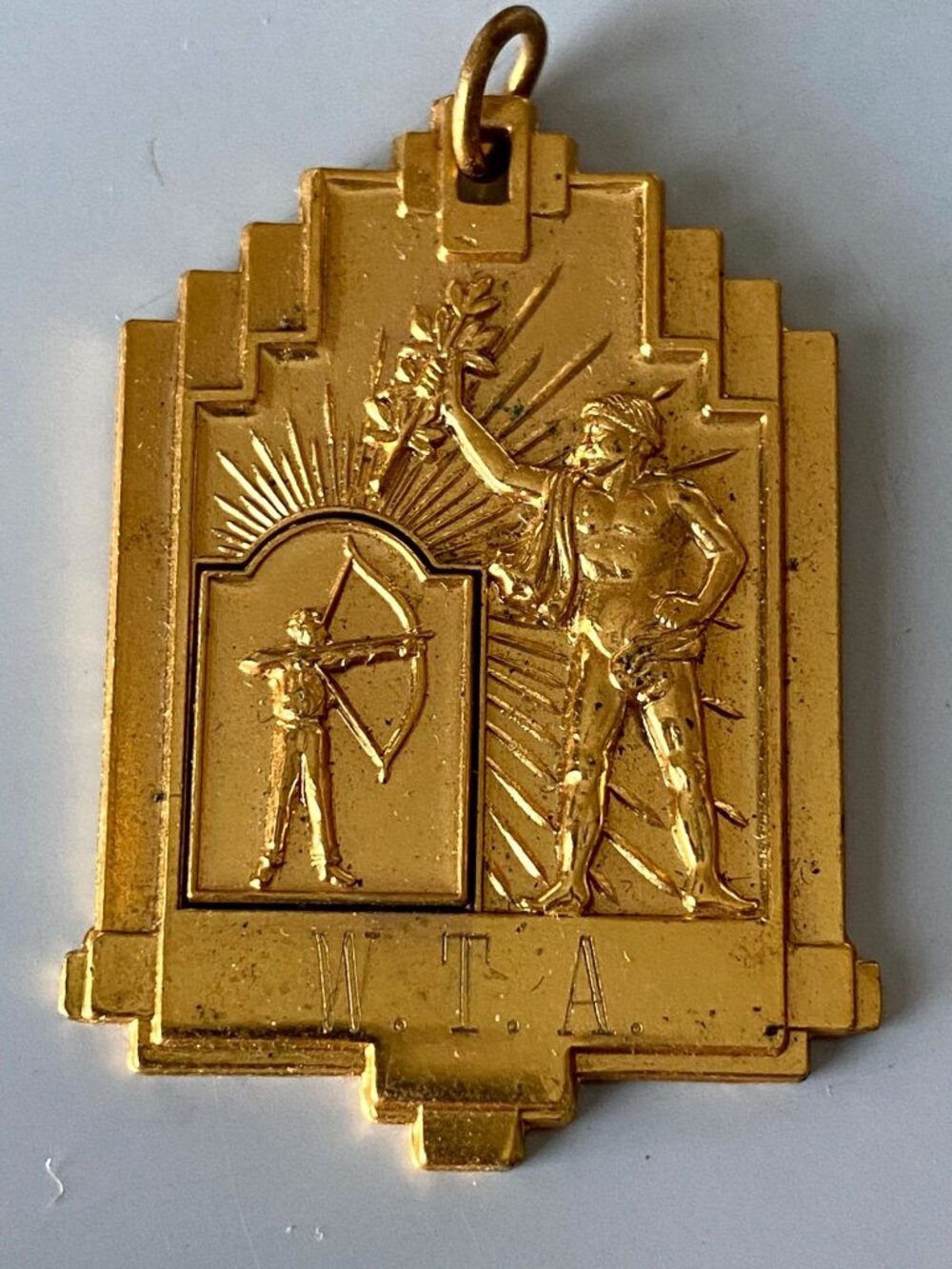Vintage 1971 Archery Badge Medal Gold tone bow and arrow charm